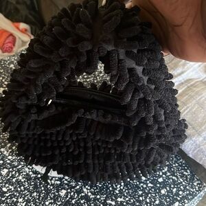 Black fluffy purse with zipper